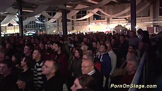 Blondes dance and use toys in wild public lesbian orgy