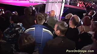 Blondes dance and use toys in wild public lesbian orgy