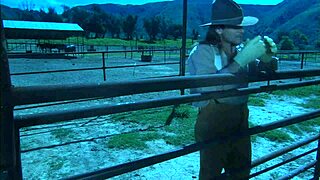 brooke ballentyne gets cozy with a ranch hand outdoors by the fire