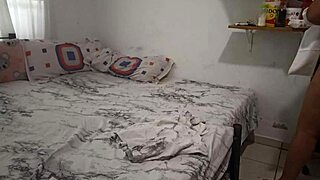 Sexy stepmother cleans bedroom in thong for stepson