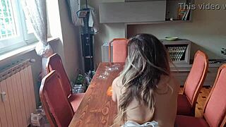 I cleaned the neighbor's table and took off my panties, will he like it?