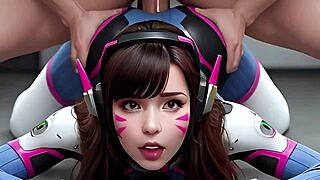 Bold D.Va Takes on Creampie Gangbang and Blowbang Action