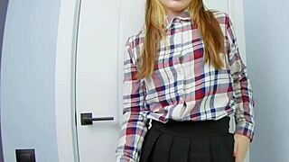 I’m obsessed with this sexy cutie in a miniskirt stripping and oiling up to climax