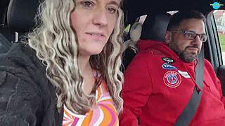 Husband receives car blowjob.