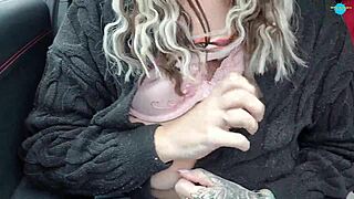 Husband receives car blowjob.