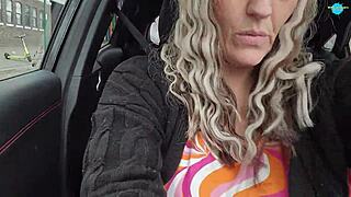 Husband receives car blowjob.