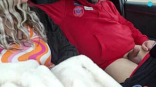 Husband receives car blowjob.