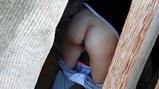i spy my stepsister masturbating to orgasm in the barn with hairy pussy