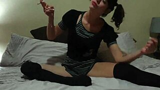 In Her Pigtails And Miniskirt, She Feels So Kinky Smoking Her Pussy Upskirt. The Fetish Thrills Her Deeply.