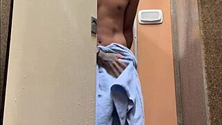 brazilian spy catches huge dick in gym shower.