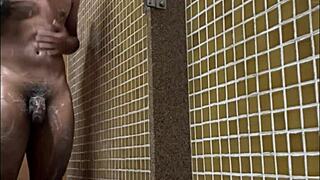 brazilian spy catches huge dick in gym shower.