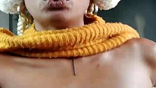 hairy slut jumps on dildo and squirts through her wet pussy