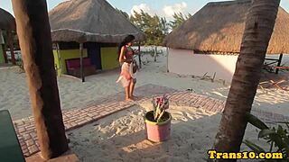 Glamorous tranny teases with solo cock play in bikini