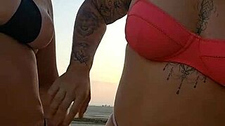 two mature african milfs flash on the beach, finding a virgin to fuck