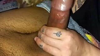 Latina girlfriend licks thong, gives sloppy blowjob, swallows cumshot.