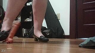 Stepping on an object with heels.