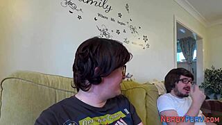 Busty babe performs first time handjob and blowjob