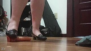 Stepping on an object with heels.