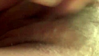 Petite girlfriend toys with hairy pussy for quick cash