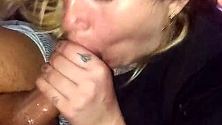 Latina girlfriend licks thong, gives sloppy blowjob, swallows cumshot.