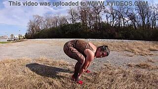 Mature MILF in Thong Bodysuit Spreading Asshole on the Docks