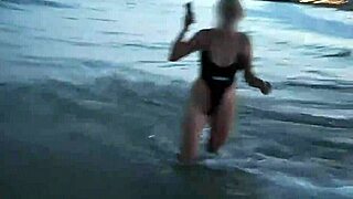 Blonde Shows Tits And Sucks Cock On Public Beach