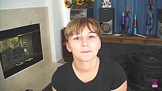 skinny brunette hottie in lingerie casually deepthroats and rides reverse cowgirl on camera.