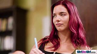 Busty counselor dives into ebony client’s pussy with hot oral fingering. Kissing turns wild fast.