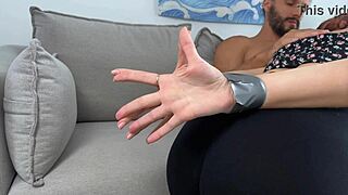 Pretty blonde mom's friend sucks dick deepthroat with bound hands