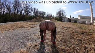 Mature MILF in Thong Bodysuit Spreading Asshole on the Docks