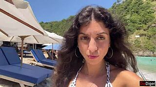 I had this hottie suckin my dick on the public beach, and she walked along the shore with cum on her face - cumwalk