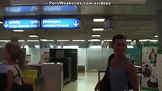 She gives a blowjob while watching herself in the mirror