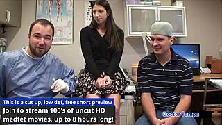 logan lace undergoes humiliating university entrance physical with dr tampa, spreading in latex gloves and skirt backstage.