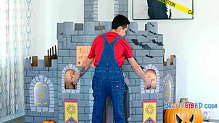 Teen hoes teach him boo holes in Halloween step family sex