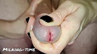 Umazano govoreča goth punca daje neverjetno bližnjo masažo kurca, čas molženja