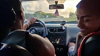 is that latina beauty fucking in the moving car?