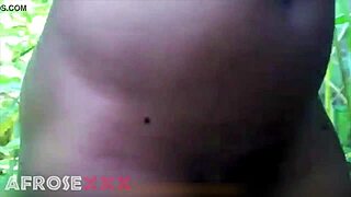 Ebony with perfect tits gets pussy fucked in a park.