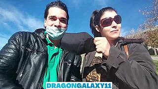 Risky blowjob on the bus, flashing boobs and almost getting caught!