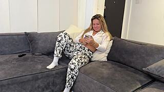 karen catches stepbrother watching her masturbate and rides his huge cock