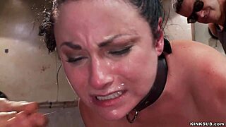 Tied busty slut is getting gangbang fucked hard, it's so intense!