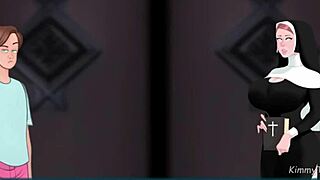 Nun's Sinful Encounter in Church Confession Booth with Huge White Cock