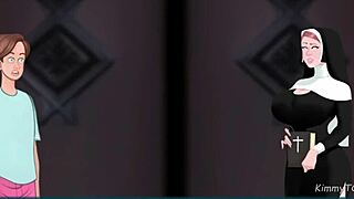 Nun's Sinful Encounter in Church Confession Booth with Huge White Cock