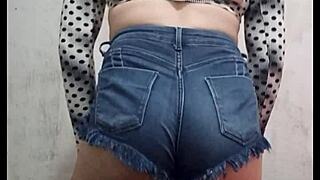 Latina trans twerks in tight shorts, shaking that ass!