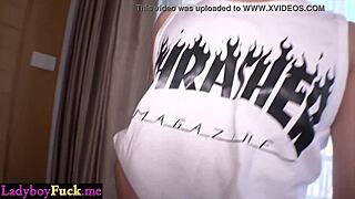 Sweet thai ladyboy slut rode white dick after blowjob