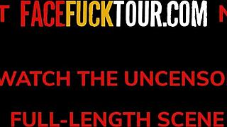 hot skinny brunette gets rough face fuck upside down pov by monster cock