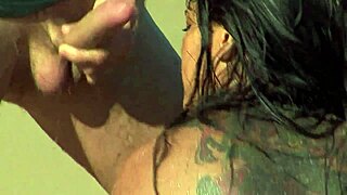 babalu takes dicks in each hole on the sandy beach