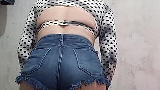 Latina trans twerks in tight shorts, shaking that ass!