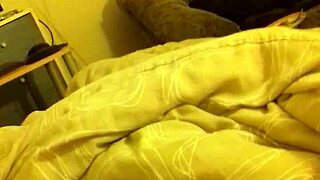 Bedroom wank with long thin cock cumshot