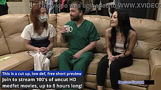 Dr. Tampa examines Blaire Celeste's shaved pussy backstage