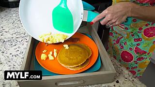 curvy housewife piper press in lingerie surprises husband with wet kitchen action